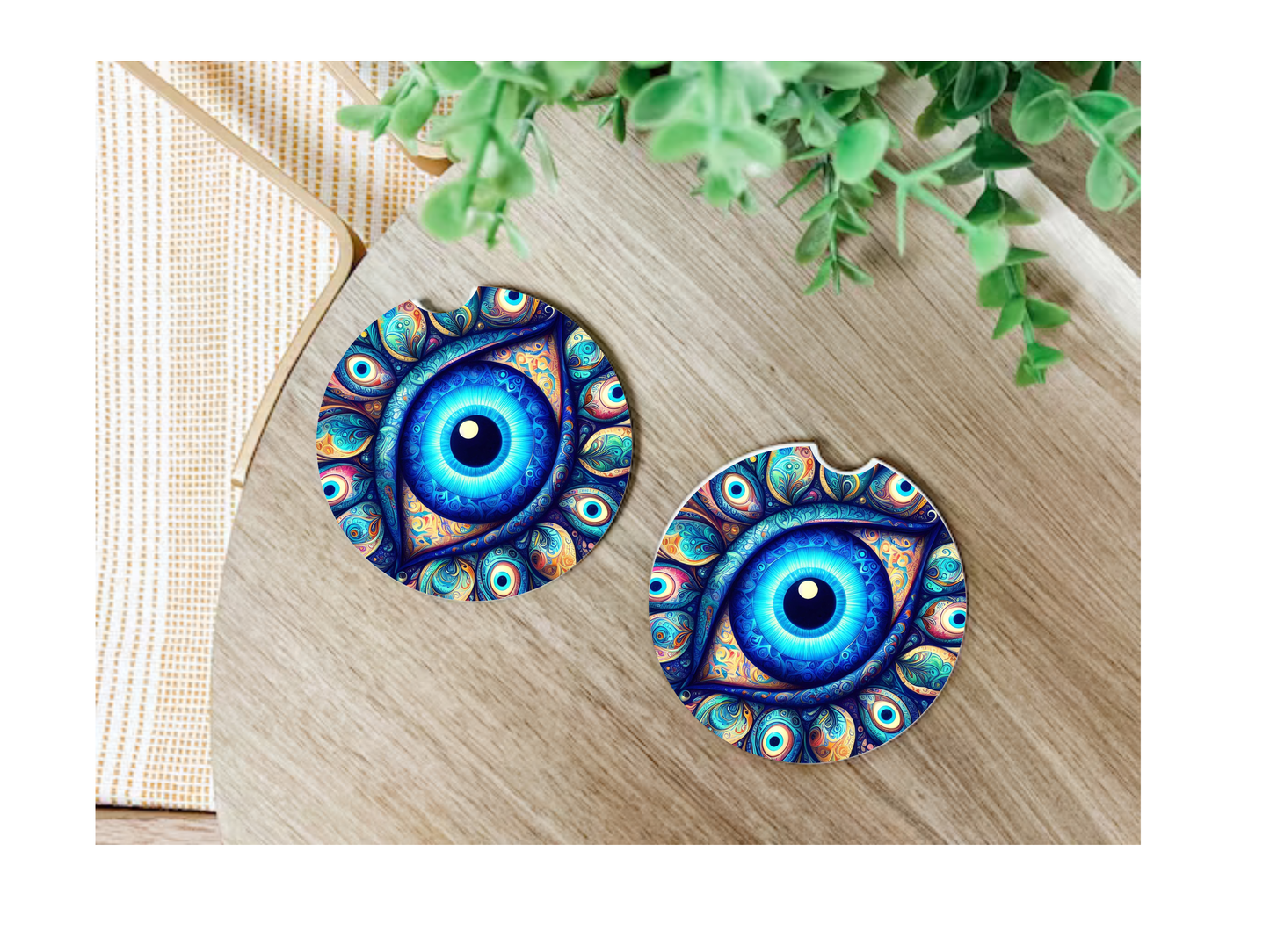 Evil Eye Car Coasters, neoprene material, car accessory