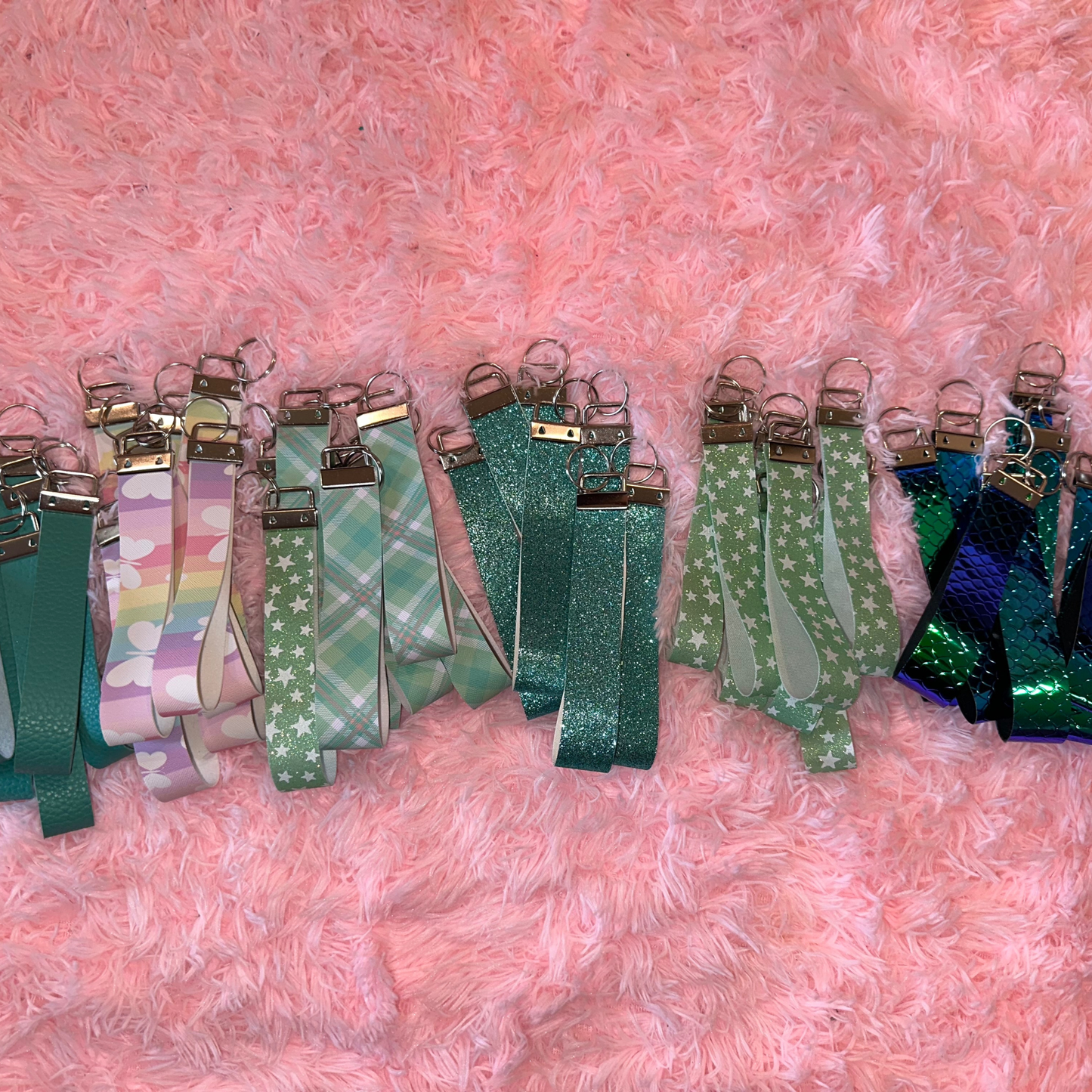 Handmade faux leather wristlet, key fob wristlet, colorful straps