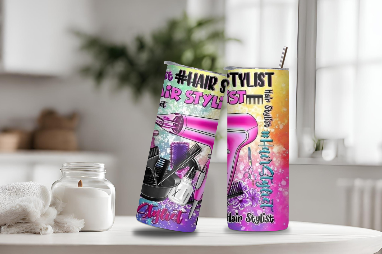 Hair Stylist Tumbler, 20 oz skinny tumbler, custom tumbler, drinkware
