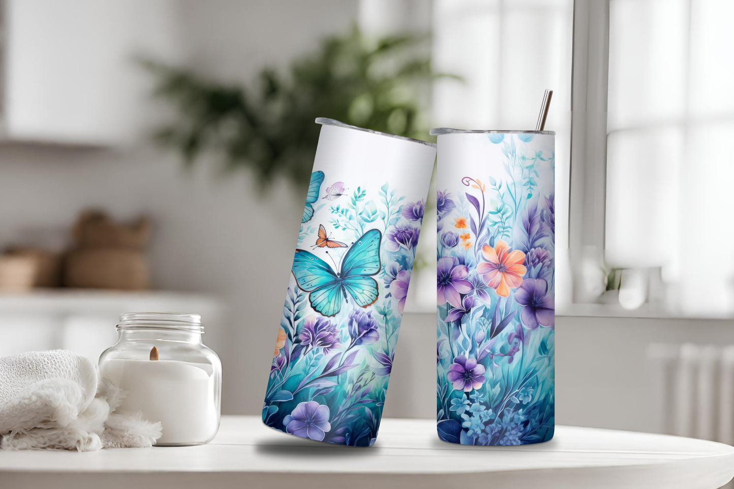 Butterfly Tumbler, 20 oz skinny tumbler, custom tumbler, drinkware