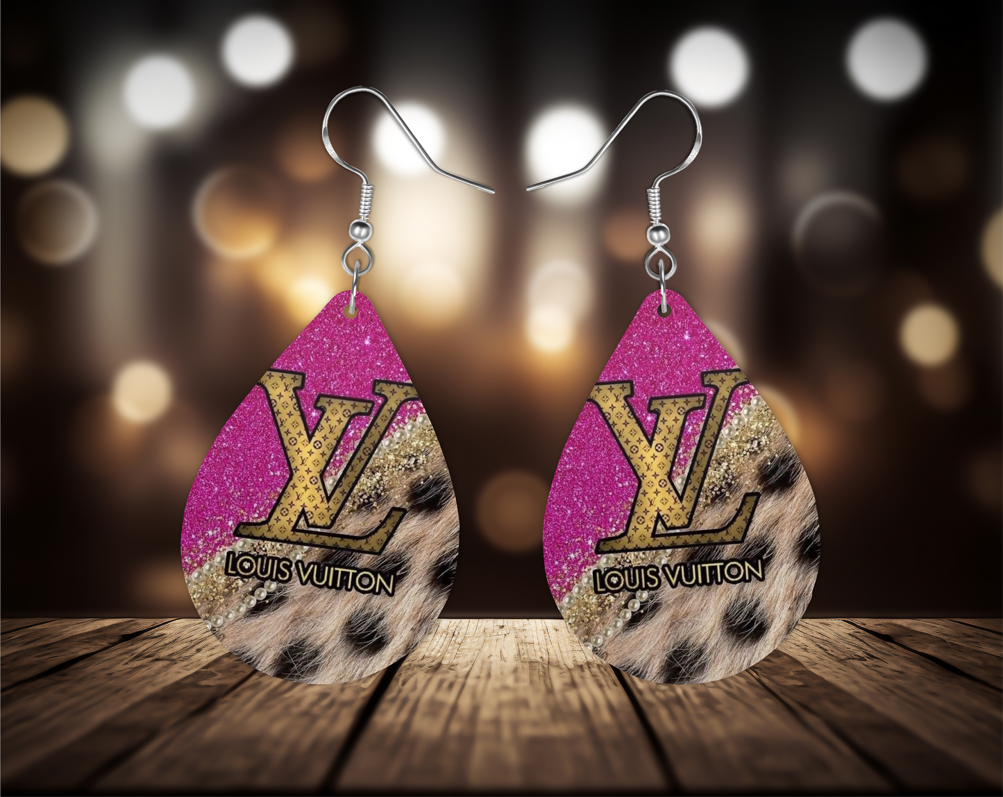 Pink Leopard Earrings, Fashion Design Teardrop Earrings