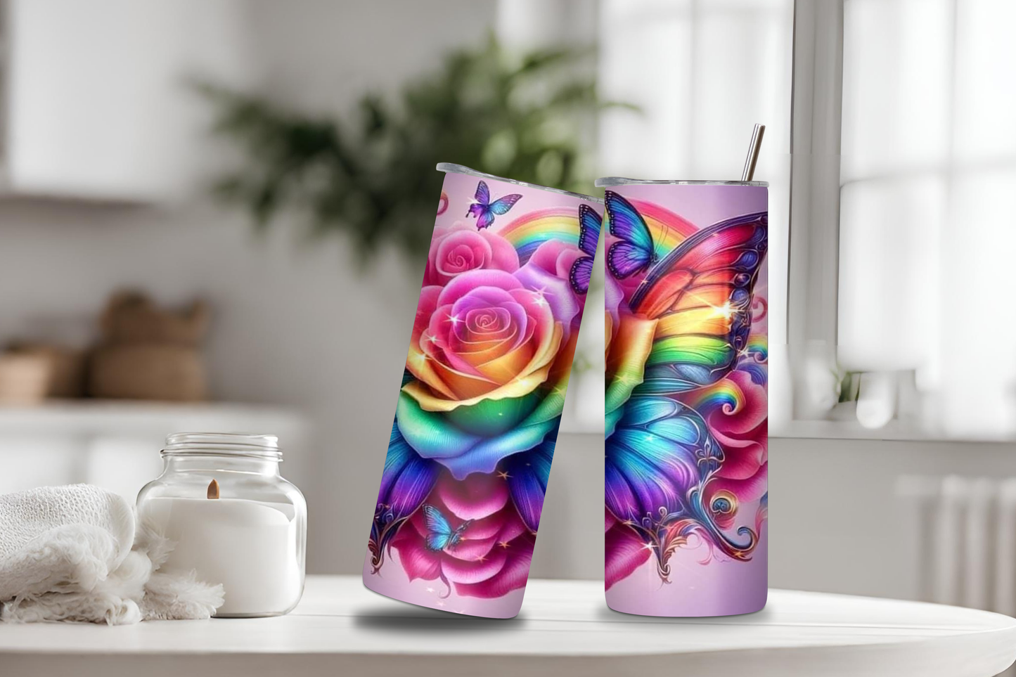 Butterfly Colorful Tumbler, 20 oz skinny tumbler