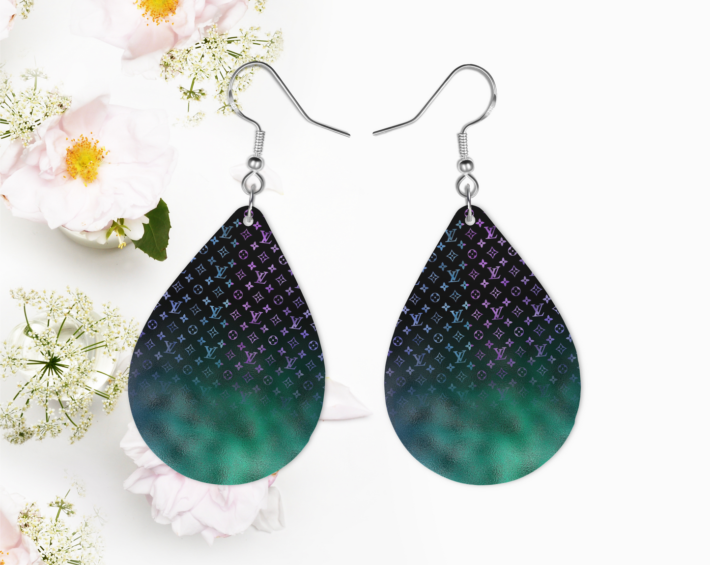 Cloudy Purple & Green Earrings, Fashion Design Teardrop Earrings