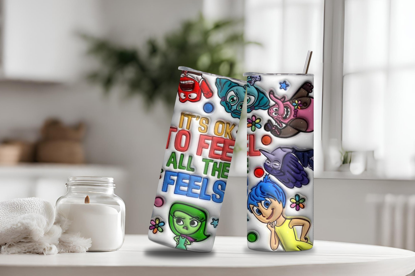 Is Ok To Feel All The Feelings 3D Tumbler, 20 oz skinny tumbler