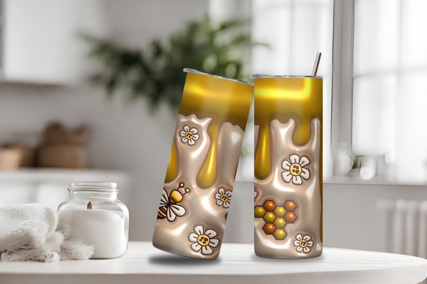 Honey Bee Tumbler, 20 oz skinny tumbler, custom tumbler, drinkware