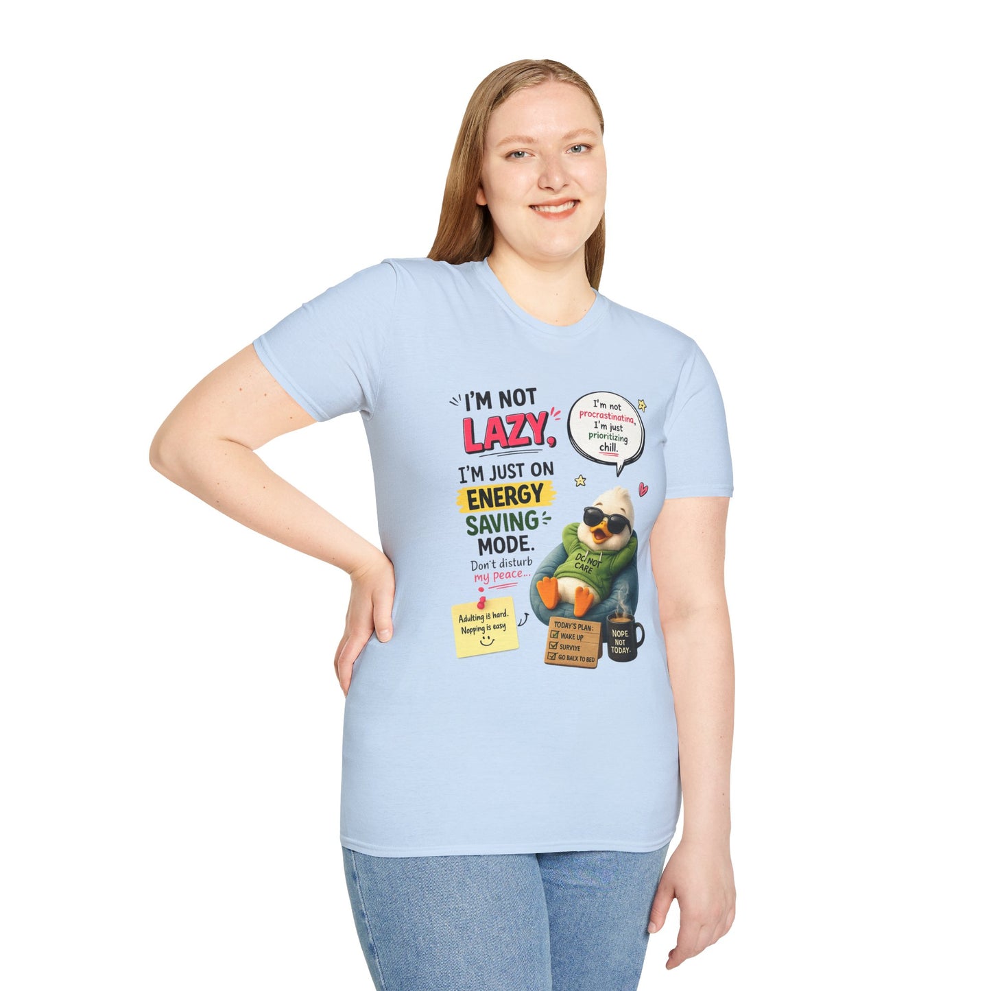 Funny Lazy Duck Energy Saving Mode T-Shirt – Trending Cartoon Meme Graphic Tee