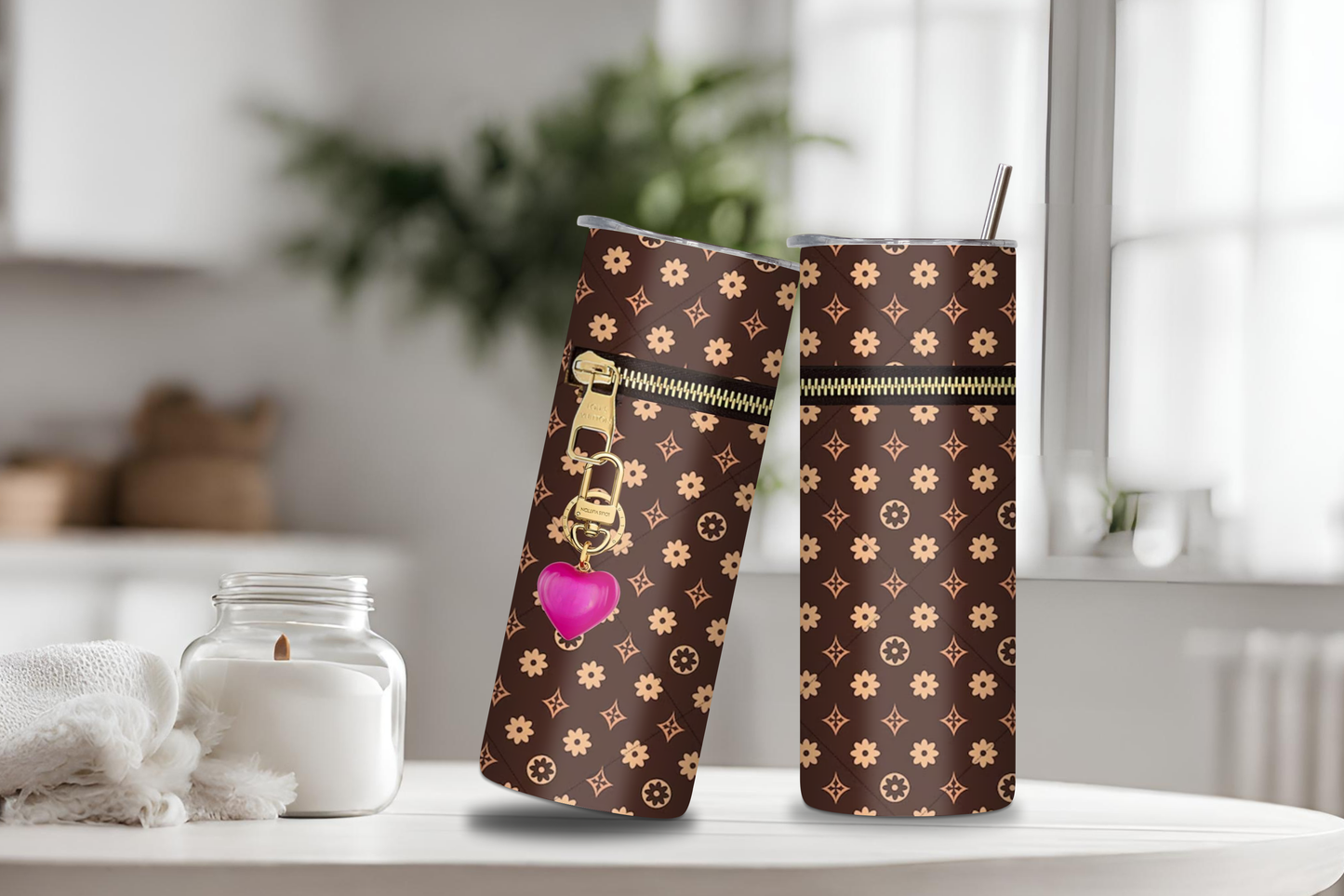 Luxury Brown Bag Design Tumbler, 20 oz skinny tumbler, custom tumbler, drinkware