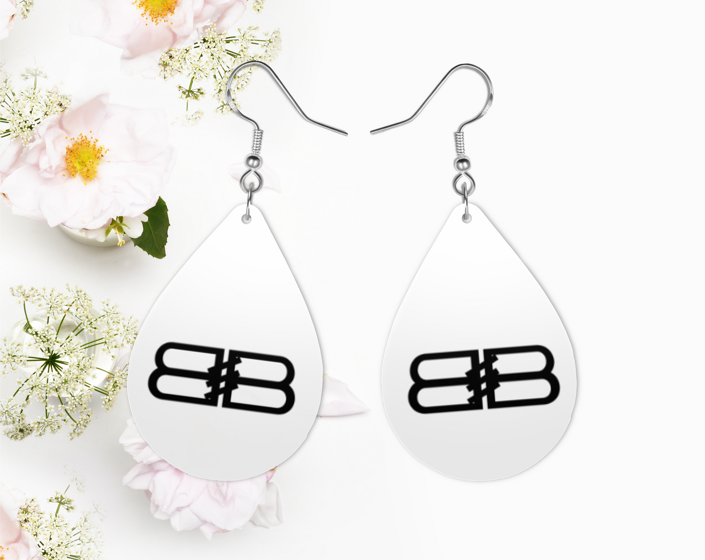 B White Earrings, Fashion Design Teardrop Earrings