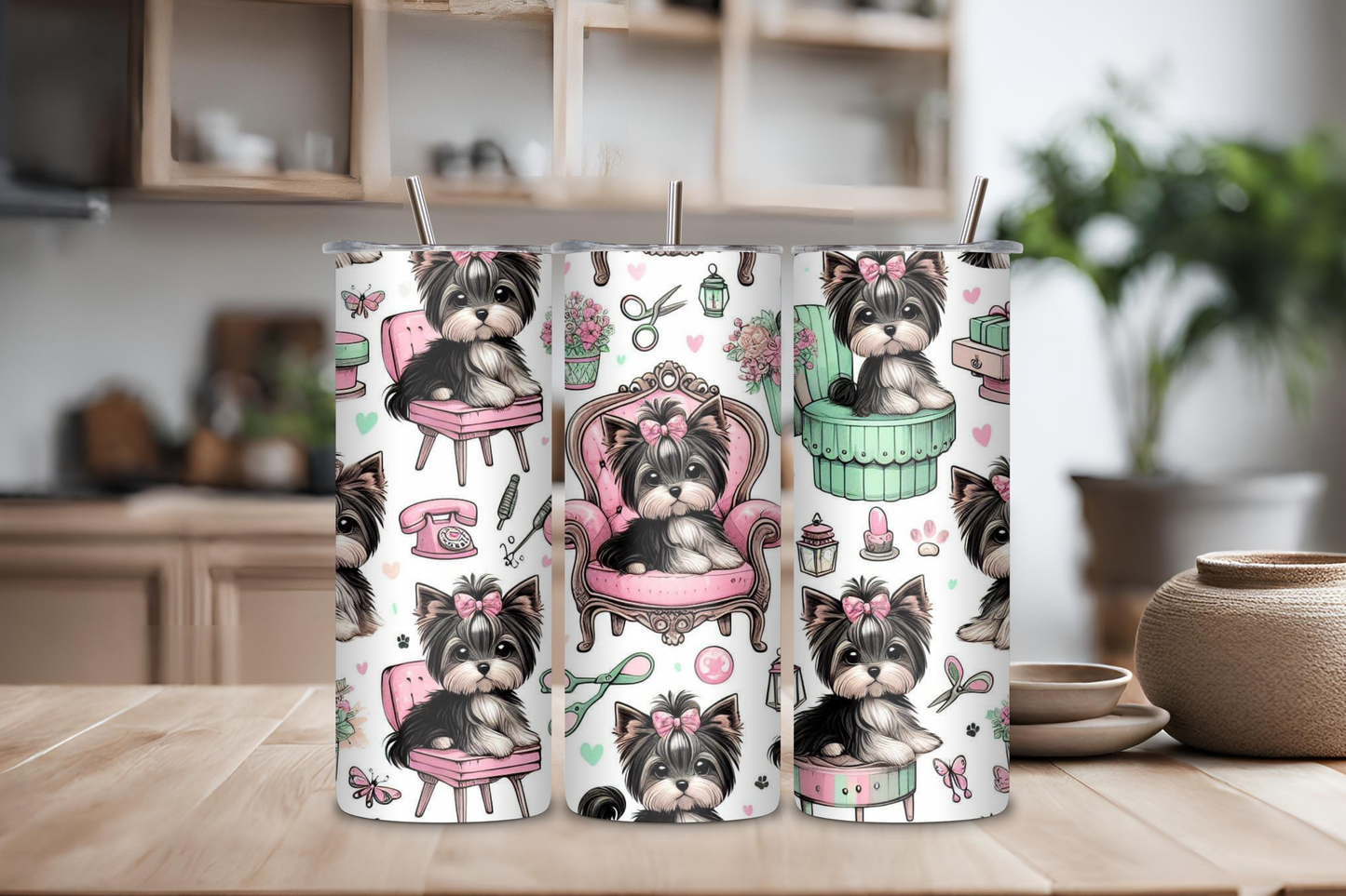 Cute Dog Pink Tumbler, 20 oz skinny tumbler, custom tumbler, drinkware