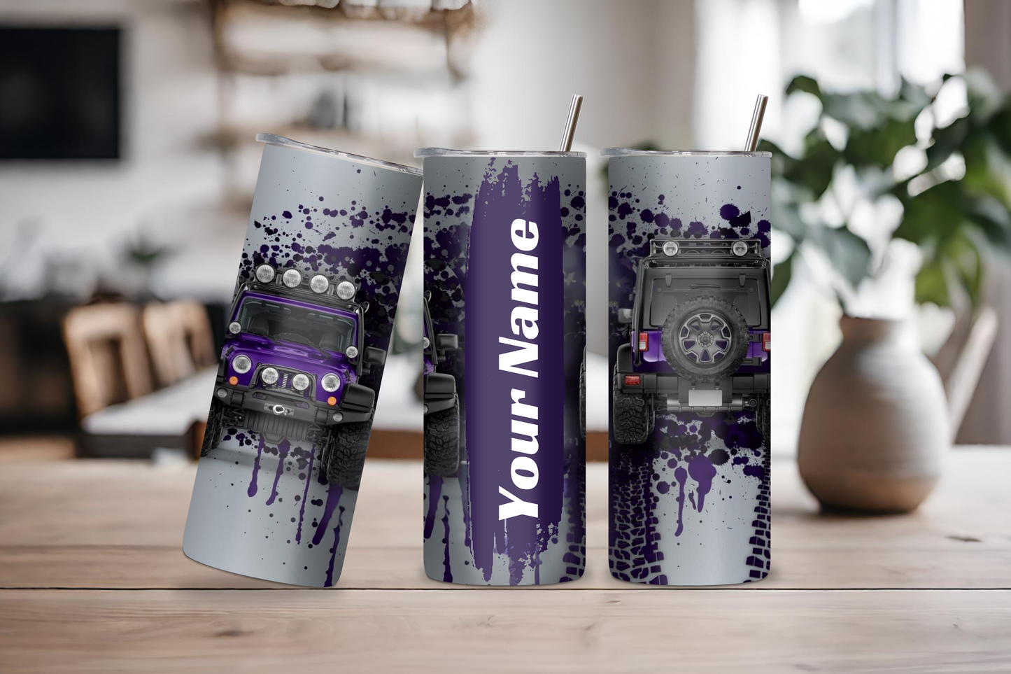 Car Purple Personalized Tumbler, 20 oz skinny tumbler, custom tumbler, drinkware