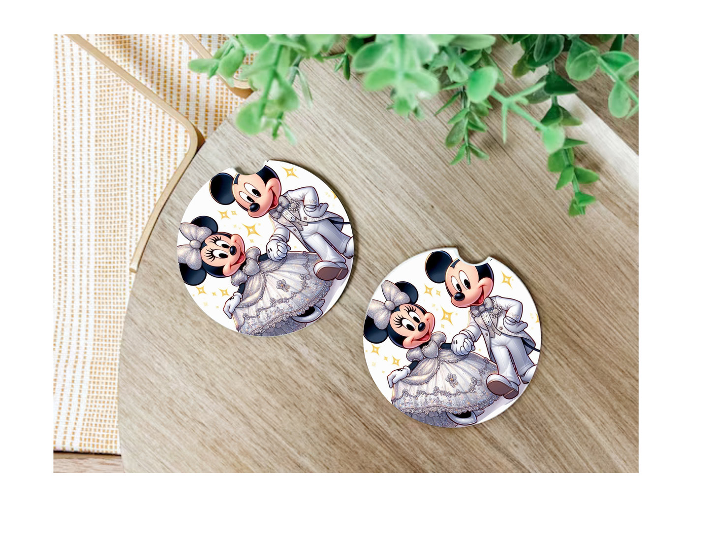 Famous Mickey Pair Car Coasters, neoprene material, car accessory
