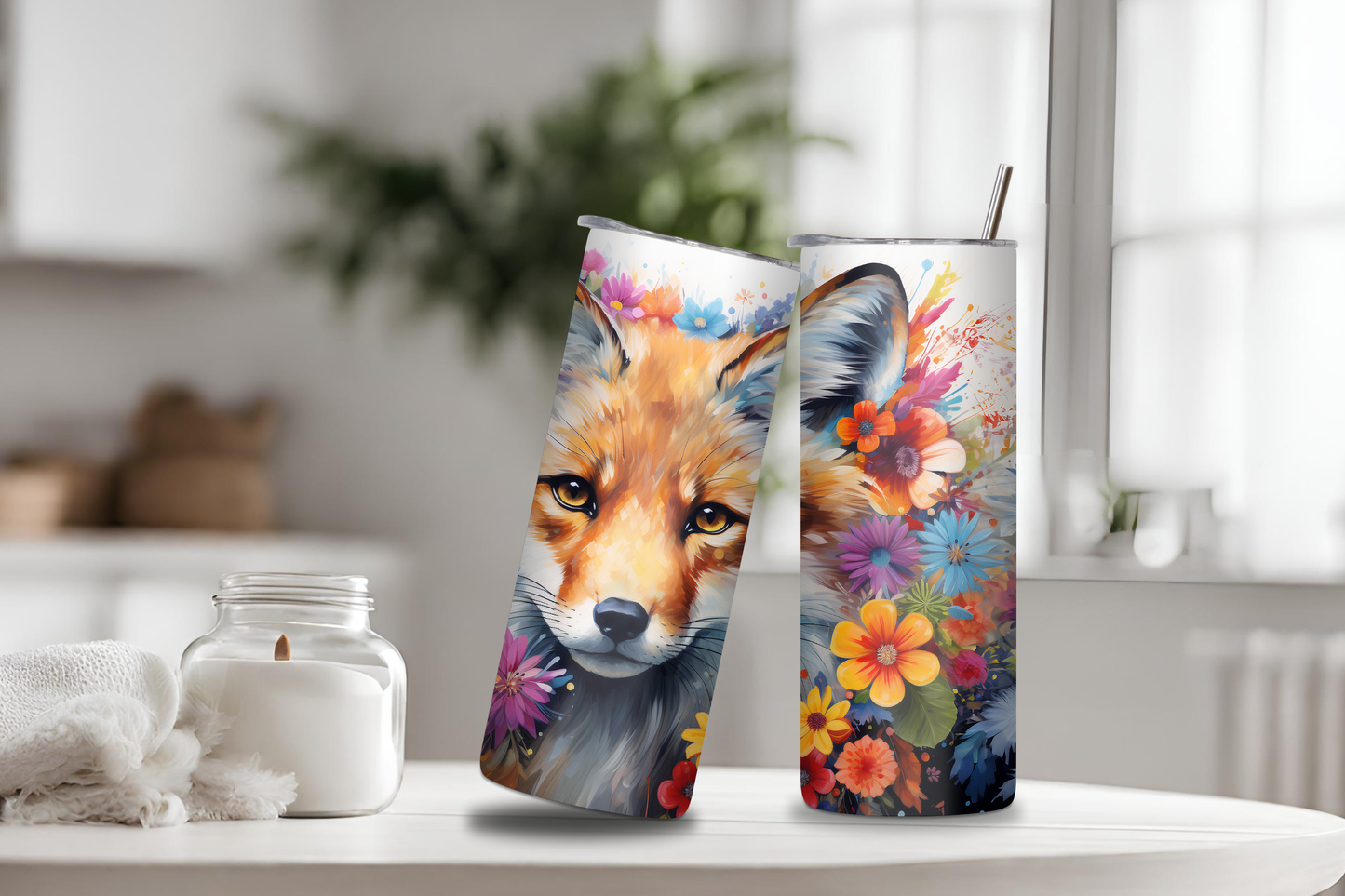 Fox Tumbler, 20 oz skinny tumbler, custom tumbler, drinkware