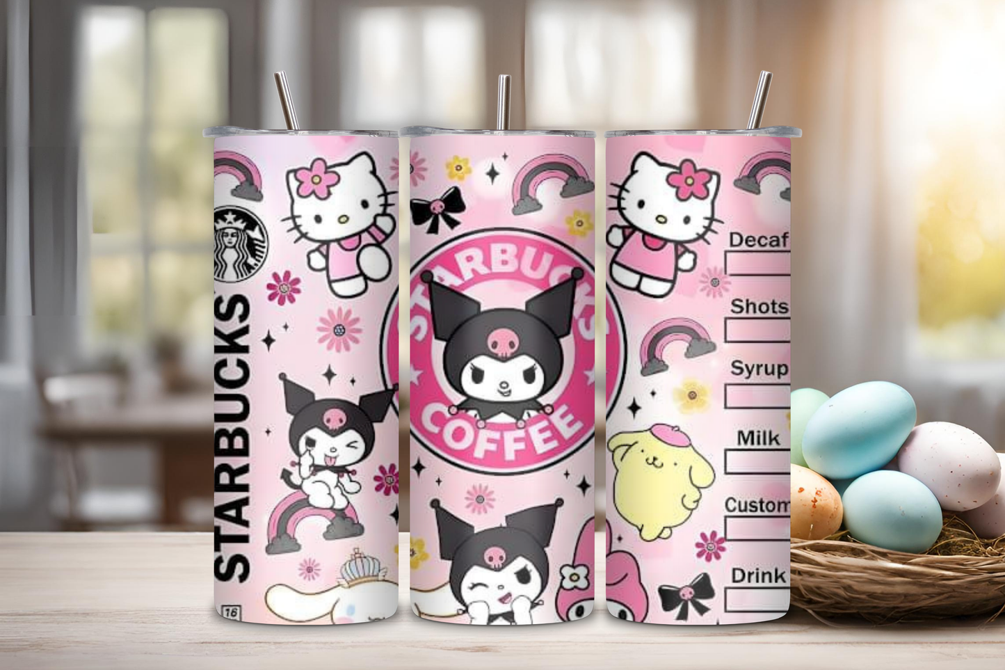 Pink Kuro Cartoon Tumbler, 20 oz skinny tumbler, custom tumbler, drinkware