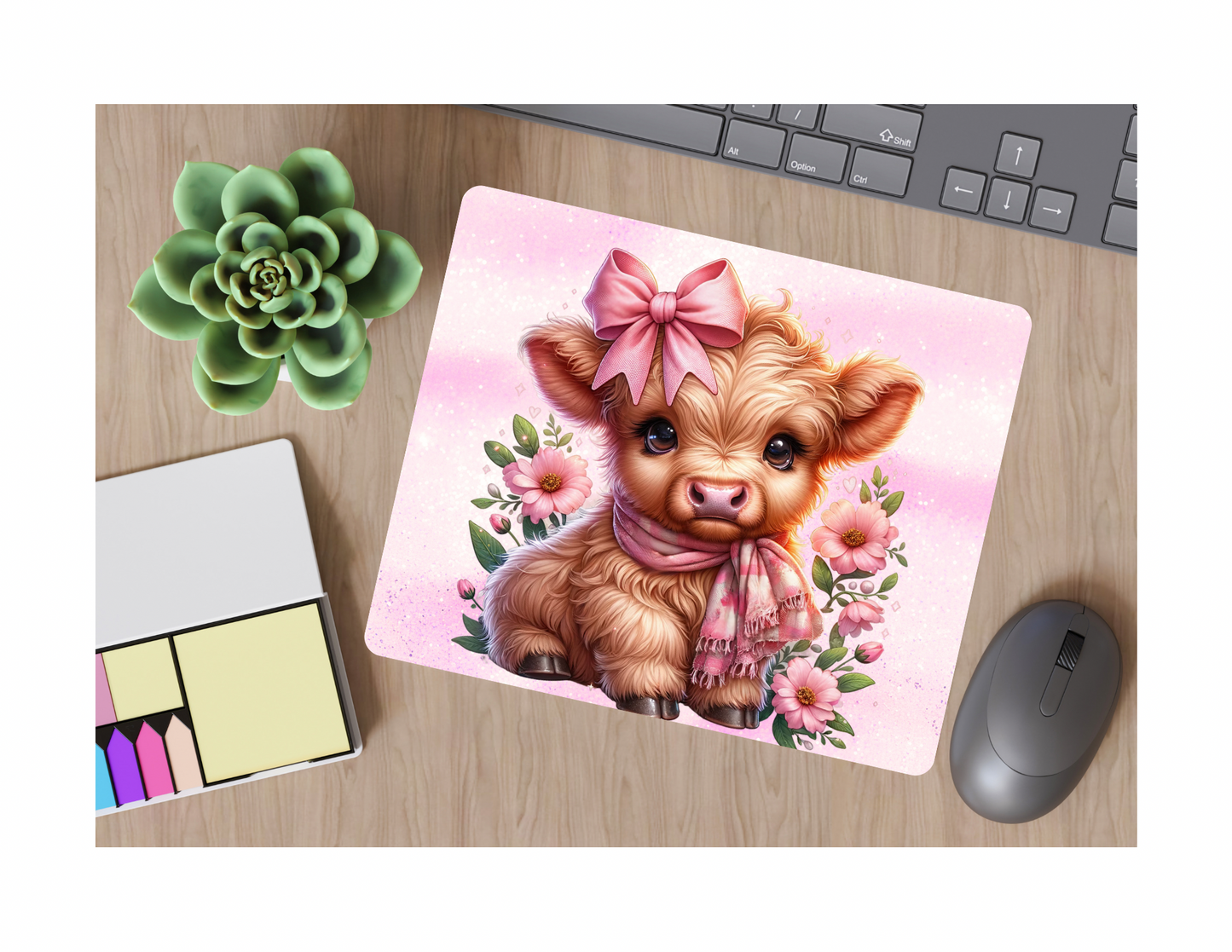 Cute Pink Cow Mouse Pad, desk accessory