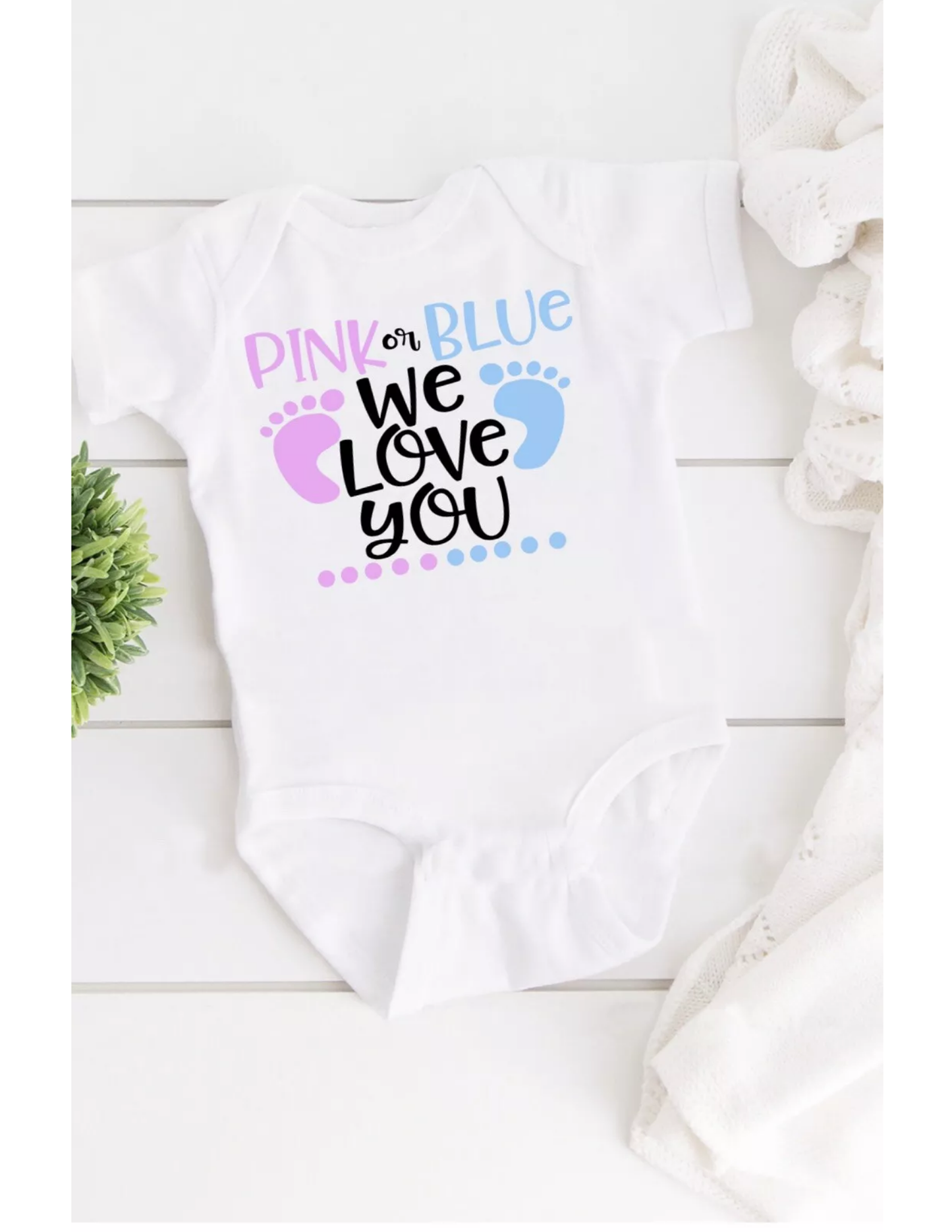 Pink or Blue We Love You Bodysuit, Gender Reveal, Size 0-3 months