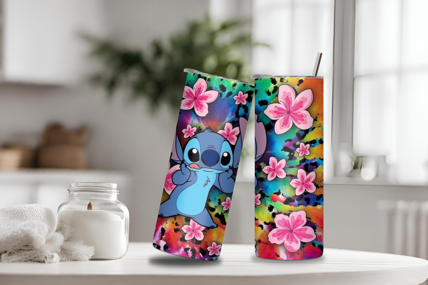 Cartoon Hawaiian Floral Custom Tumbler, 20 oz skinny tumbler, drinkware