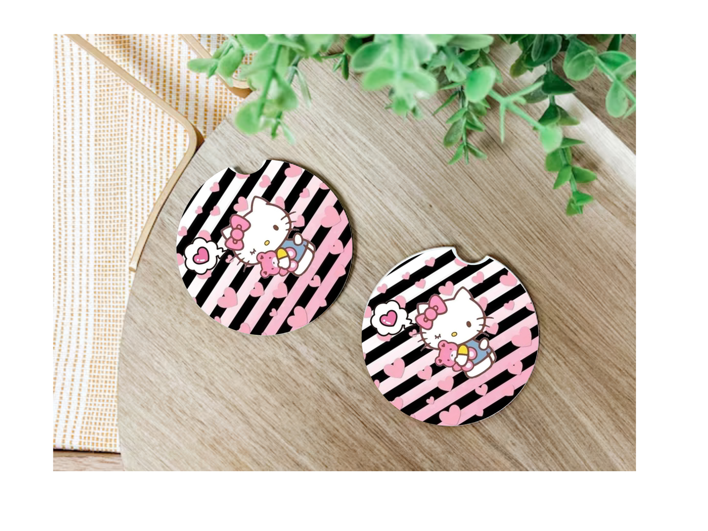 Kitty Cartoon Character Car Coasters, neoprene material, car accessory