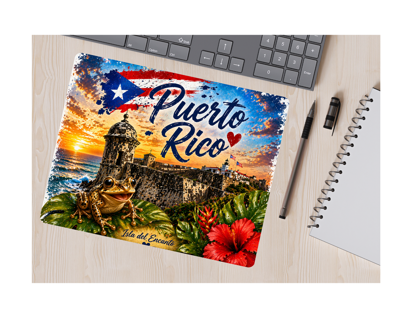 Puerto Rico Island Mousepad | Boricua Flag Mouse Pad | Patriotic Desk Accessory
