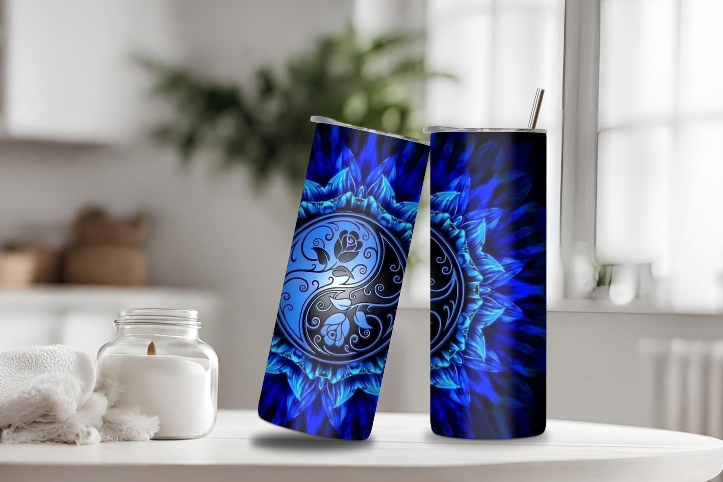 Jing & Jang Tumbler, 20 oz skinny tumbler, custom tumbler, drinkware