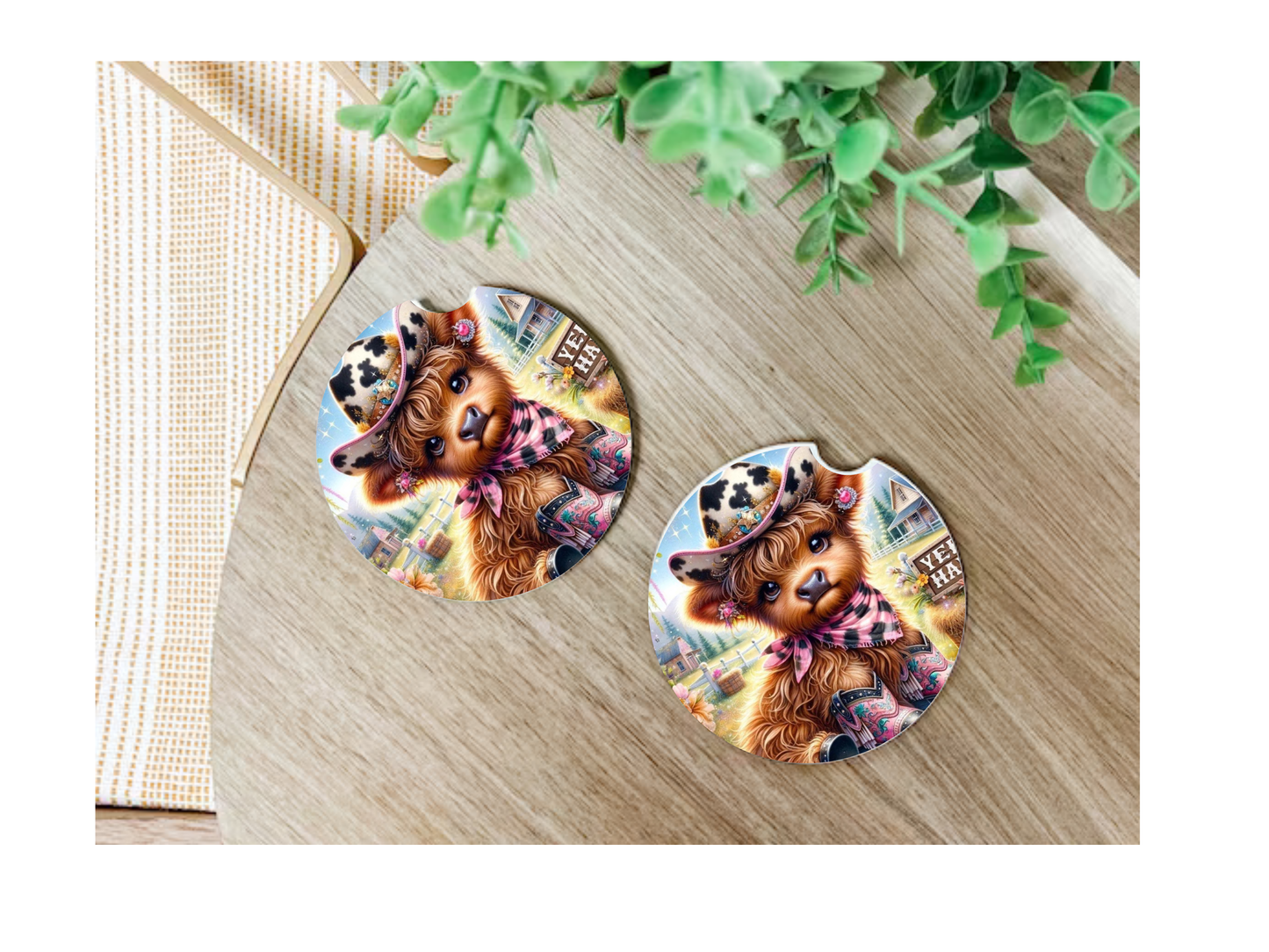 Cow Car Coasters, neoprene material, car accessory