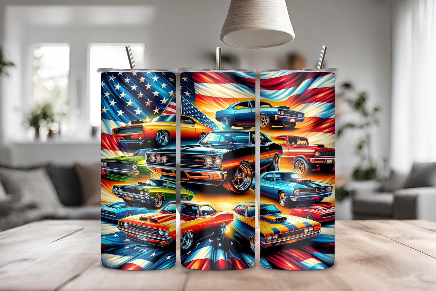 Car & Flag Tumbler, 20 oz skinny tumbler, custom tumbler, drinkware