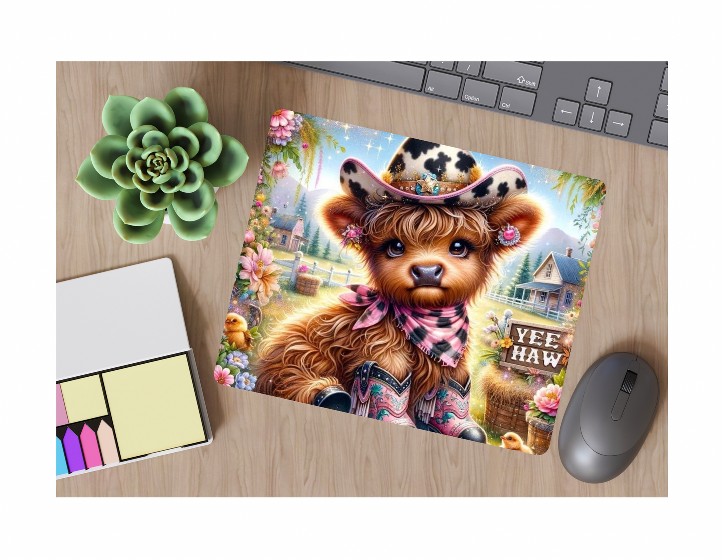Cute Brown Cow Mouse Pad, desk accessory