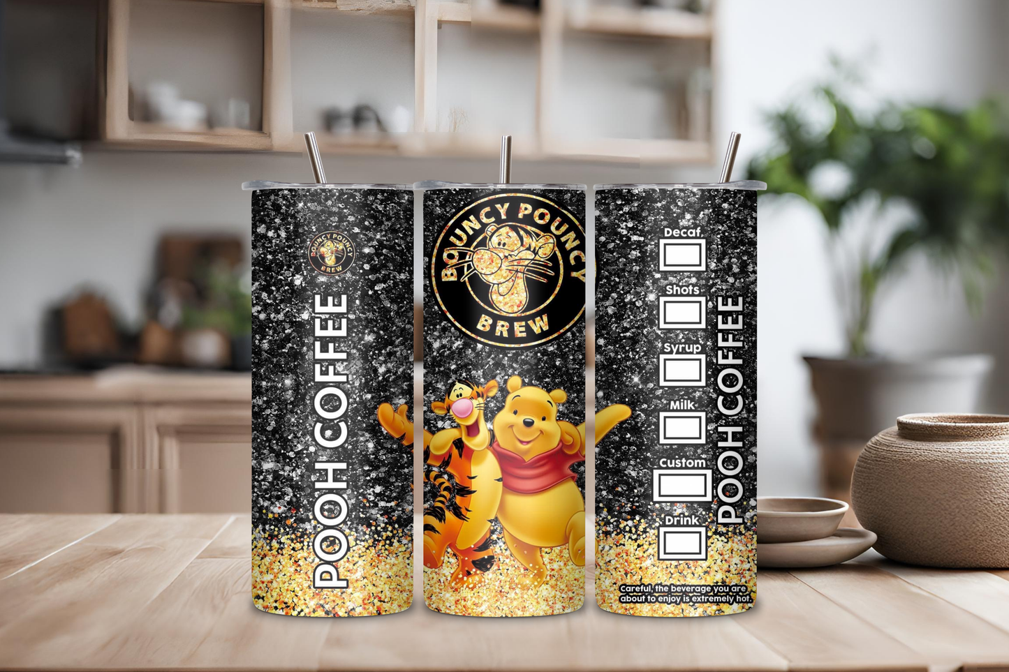 Glitter Bear & Tiger Tumbler, 20 oz skinny tumbler, custom tumbler, drinkware