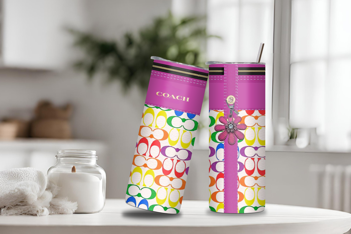 Pink Custom Tumbler, 20 oz skinny tumbler, drinkware, travel