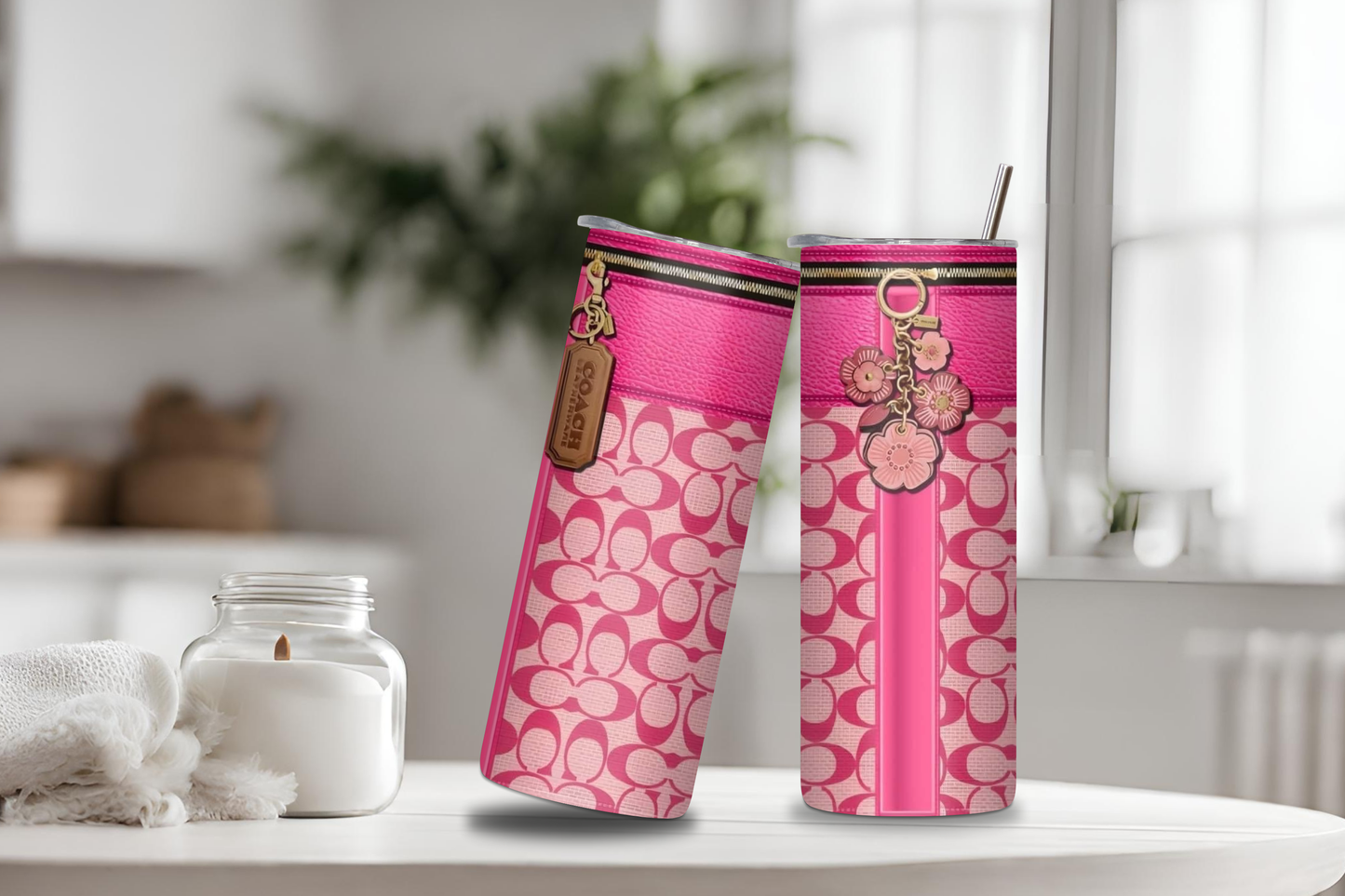 Luxury Pink Tumbler, 20 oz skinny tumbler, custom tumbler, drinkware