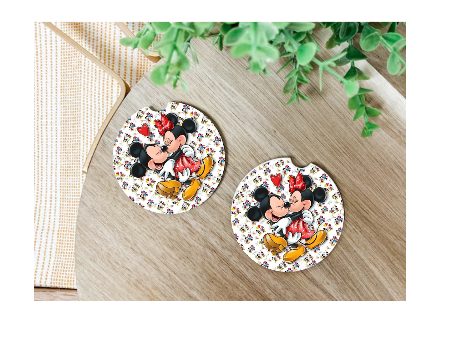 Famous Mickey & Minnie Cartoon Car Coasters, neoprene material, car accessory