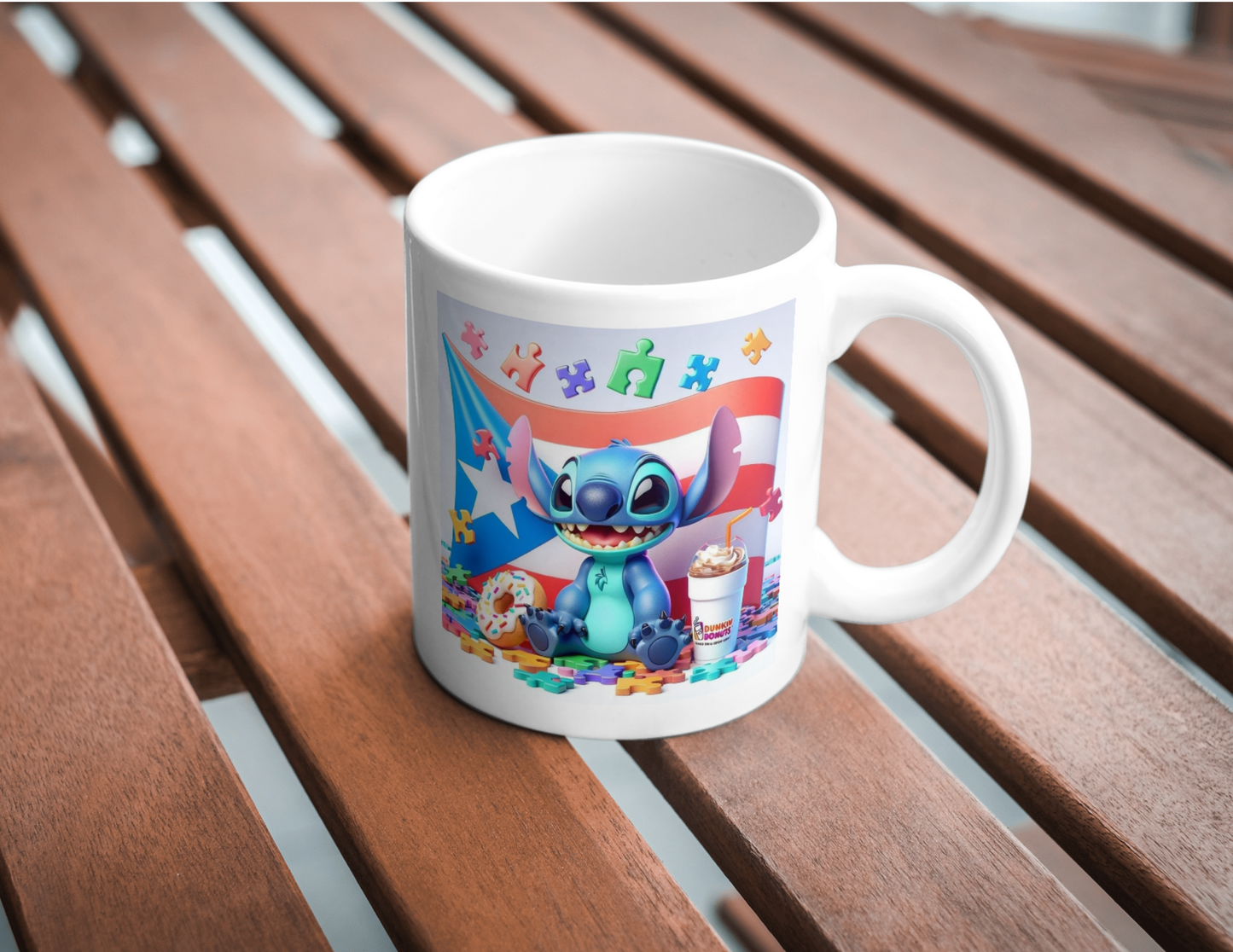 Cute Cartoon Alien Mug, 11 oz mugs, drinkware, Puerto Rico Flag