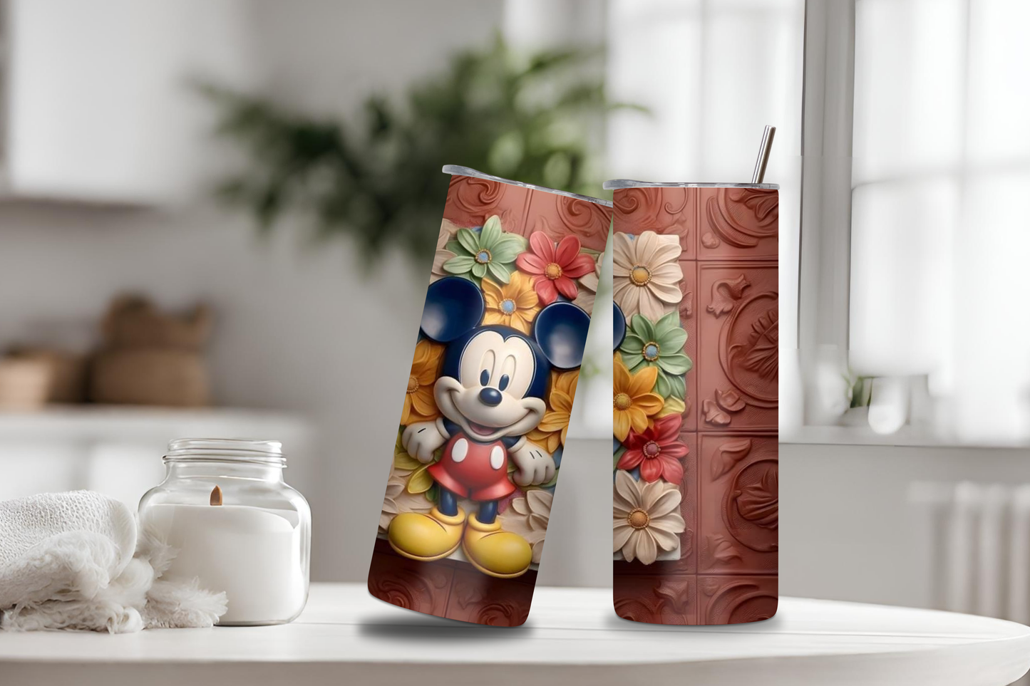 Elegant Mickey Design Tumbler, 20 oz skinny tumbler, custom tumbler, drinkware