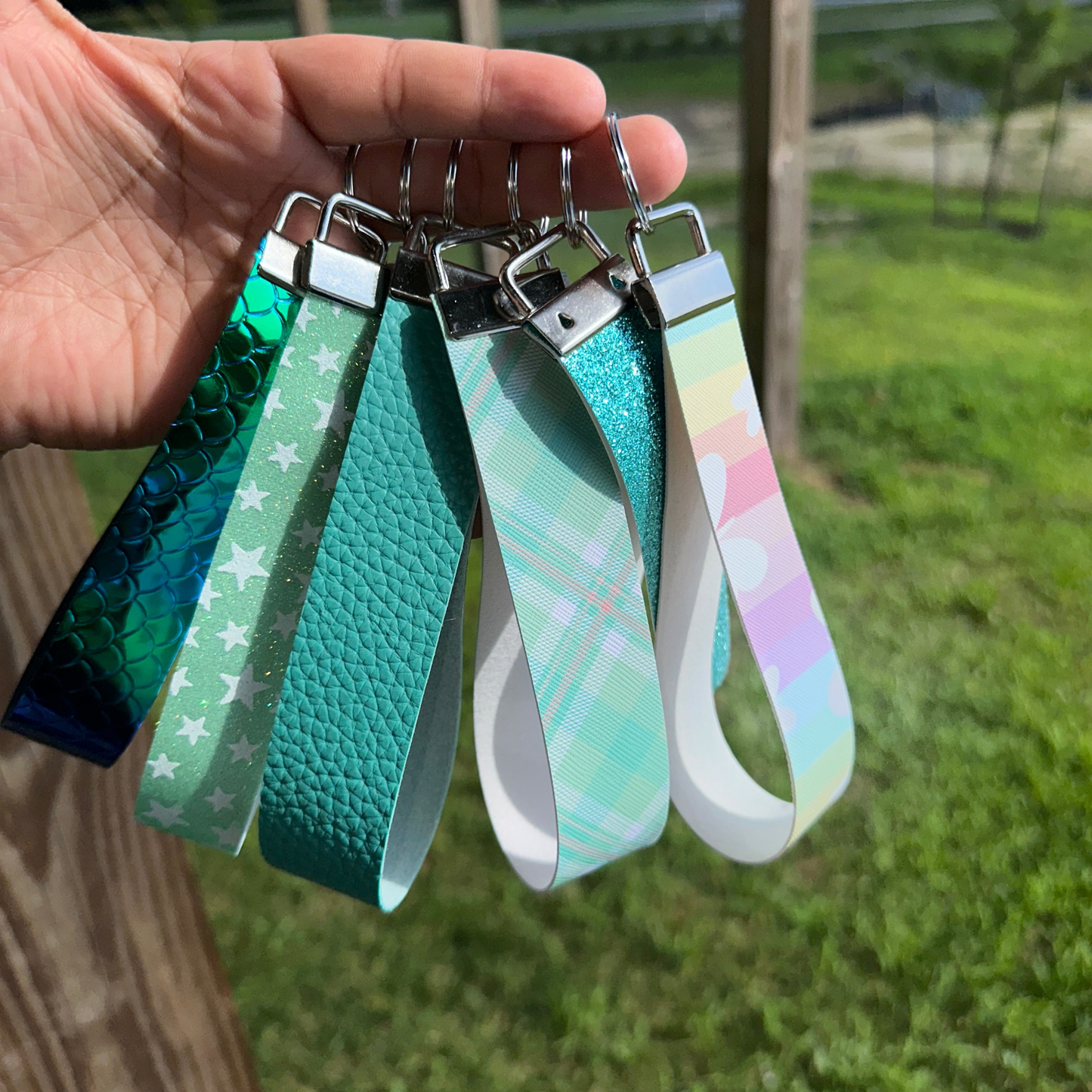 Handmade faux leather wristlet, key fob wristlet, colorful straps