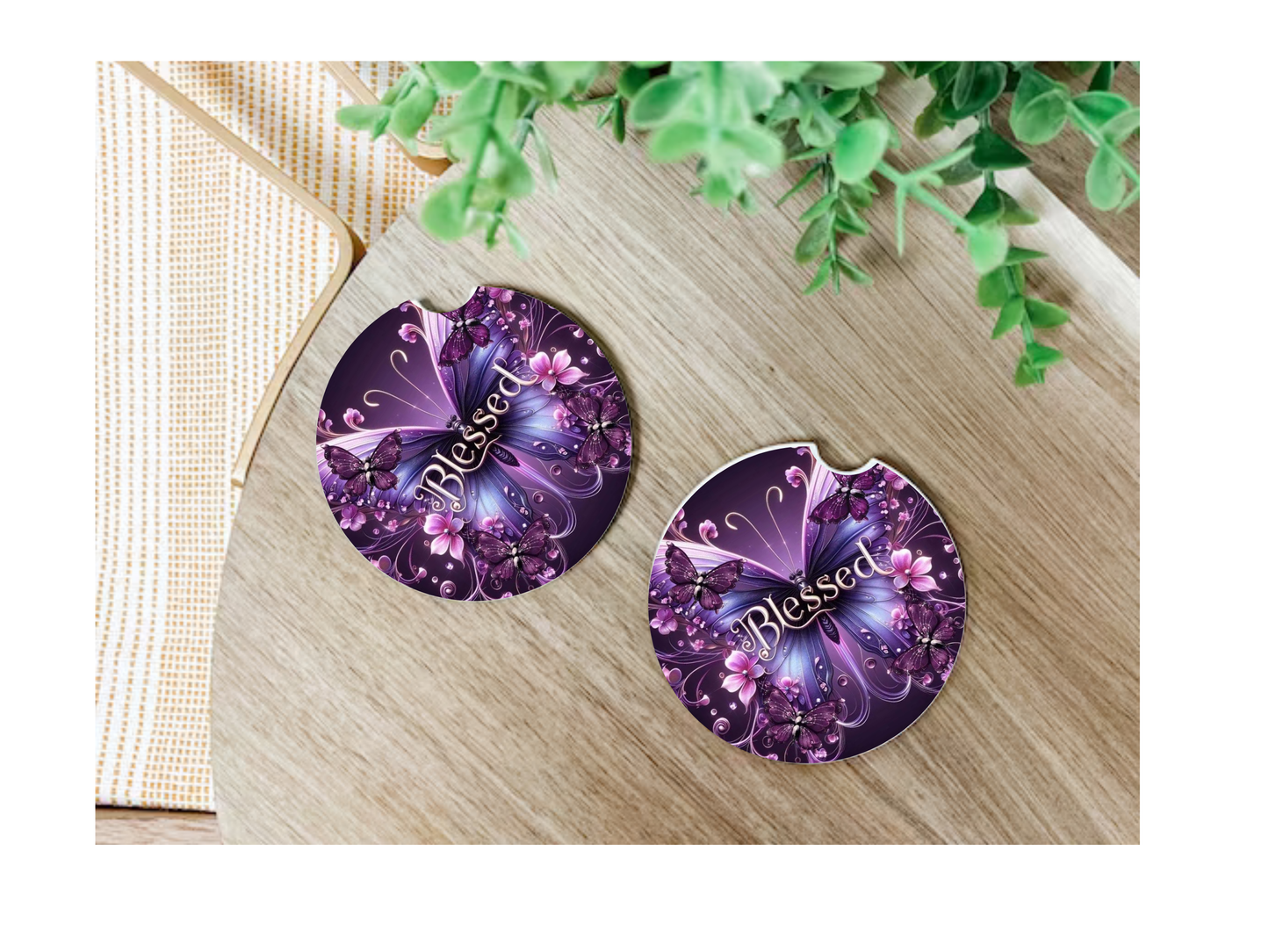 Blessed Butterfly Car Coasters, neoprene material, car accessory