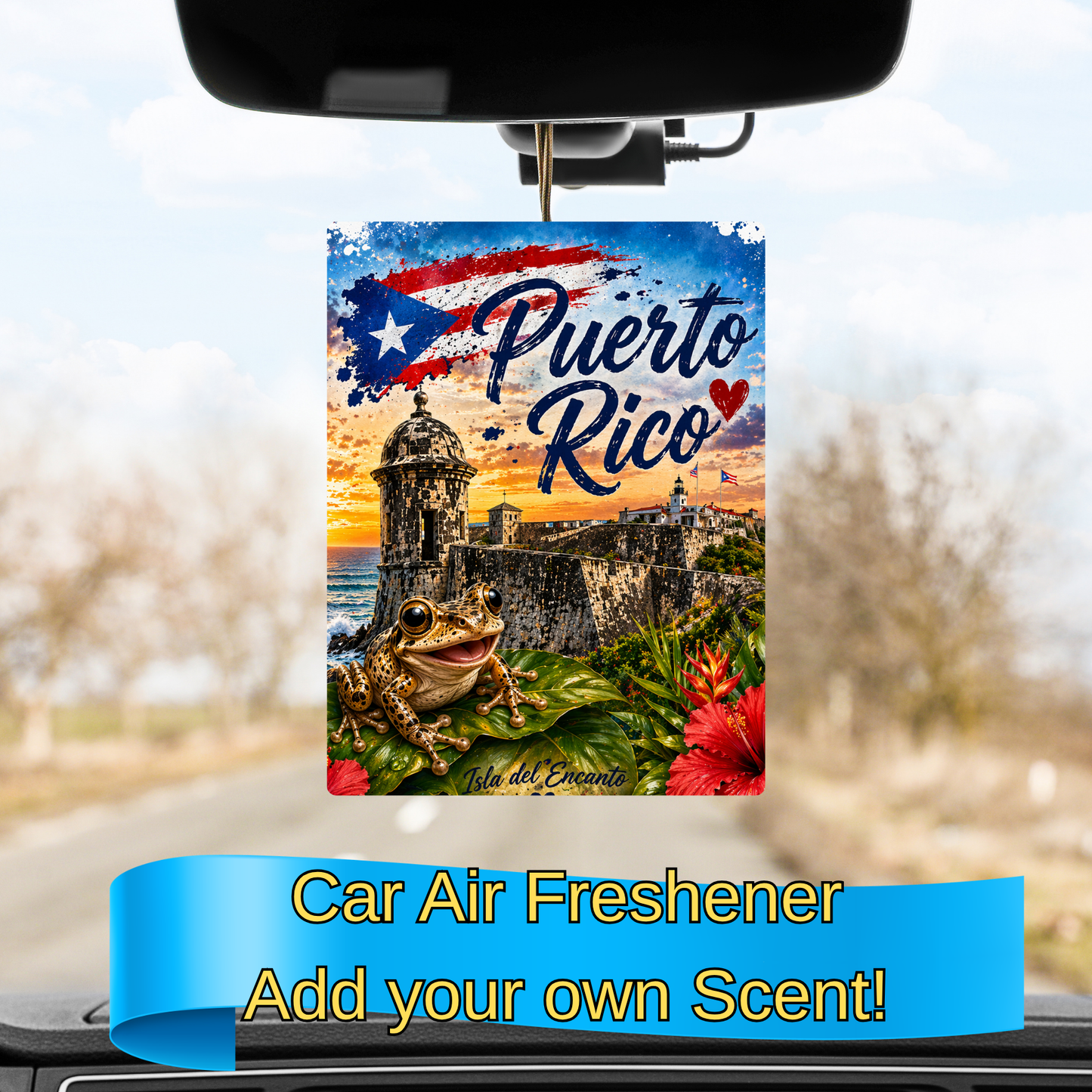 Puerto Rico Dragon Car Air Freshener | Custom Scent Hanging Car Decor