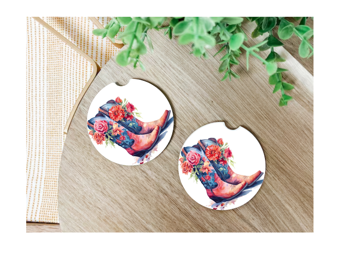 Cowboy Boots Car Coasters, neoprene material, car accessory
