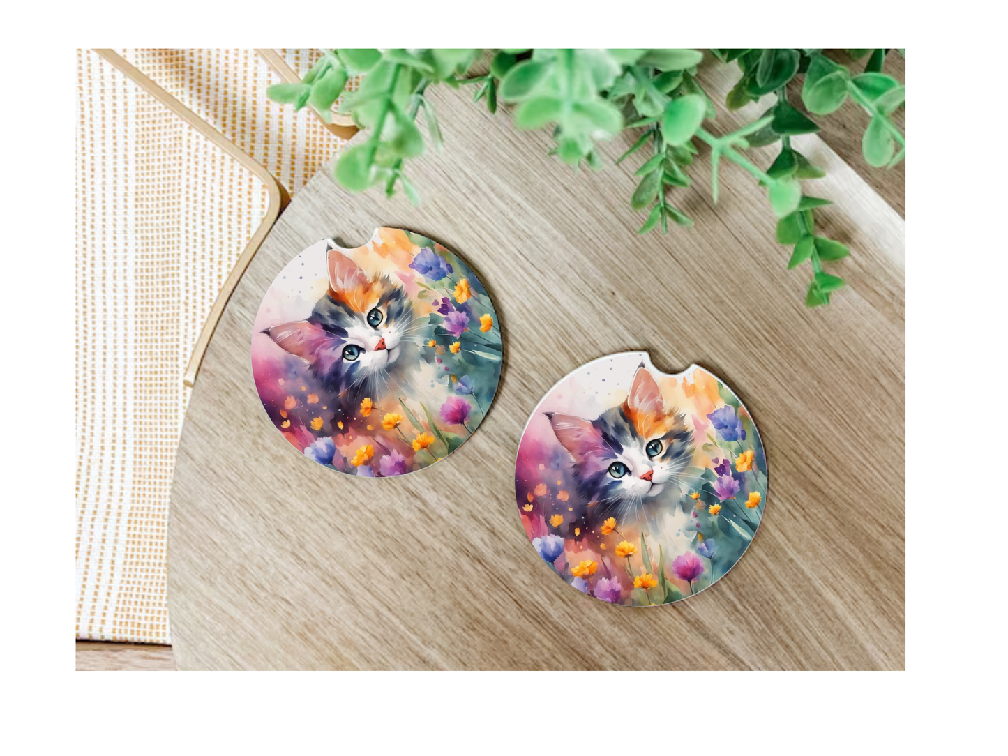 Cute Cat Car Coasters, neoprene material, car accessory