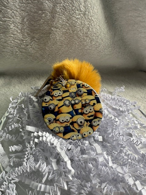 Small Yellow Cartoon Character Pom Pom Keychain