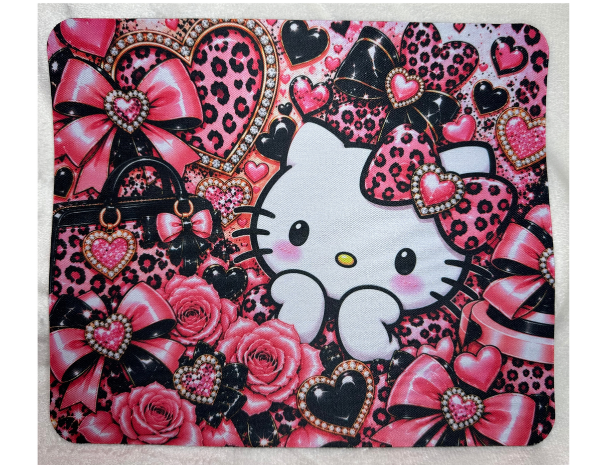 Pink Kitty Mouse Pad, Cute Cat Desk Decor Mousepad, Girly Office Decor Desk Gift