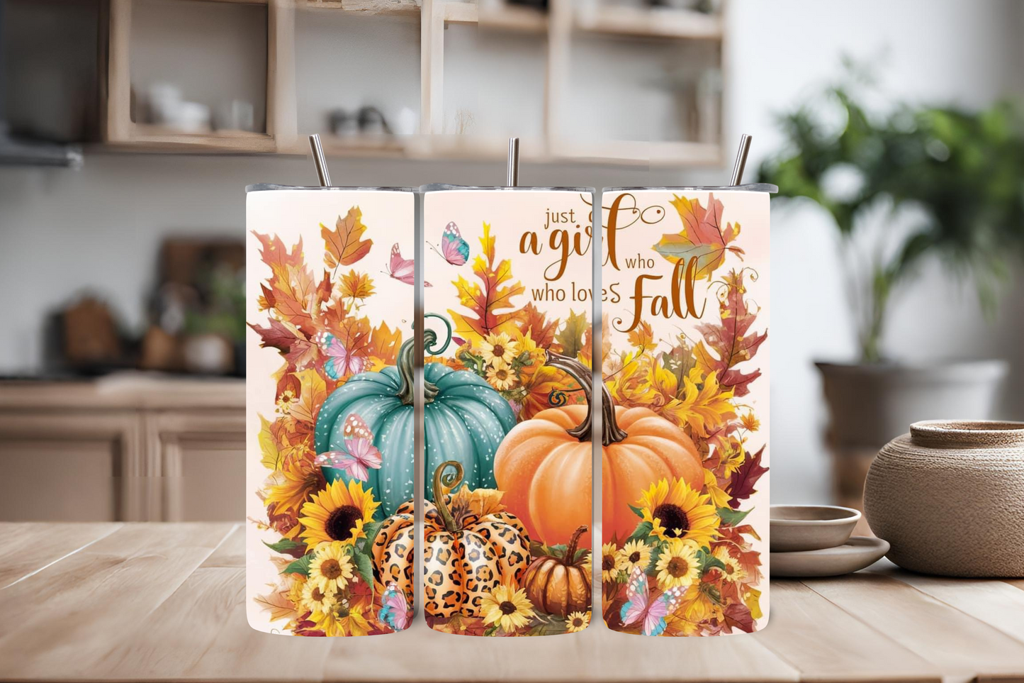 Just A Gril Who Loves Fall, 20 oz skinny tumbler, custom tumbler, drinkware