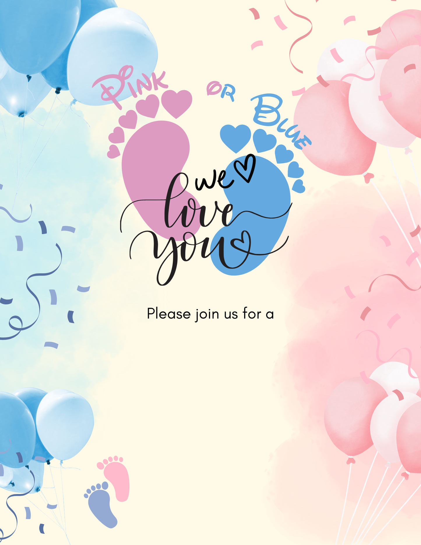 Gender Reveal Invitation Pink or Blue We Love You