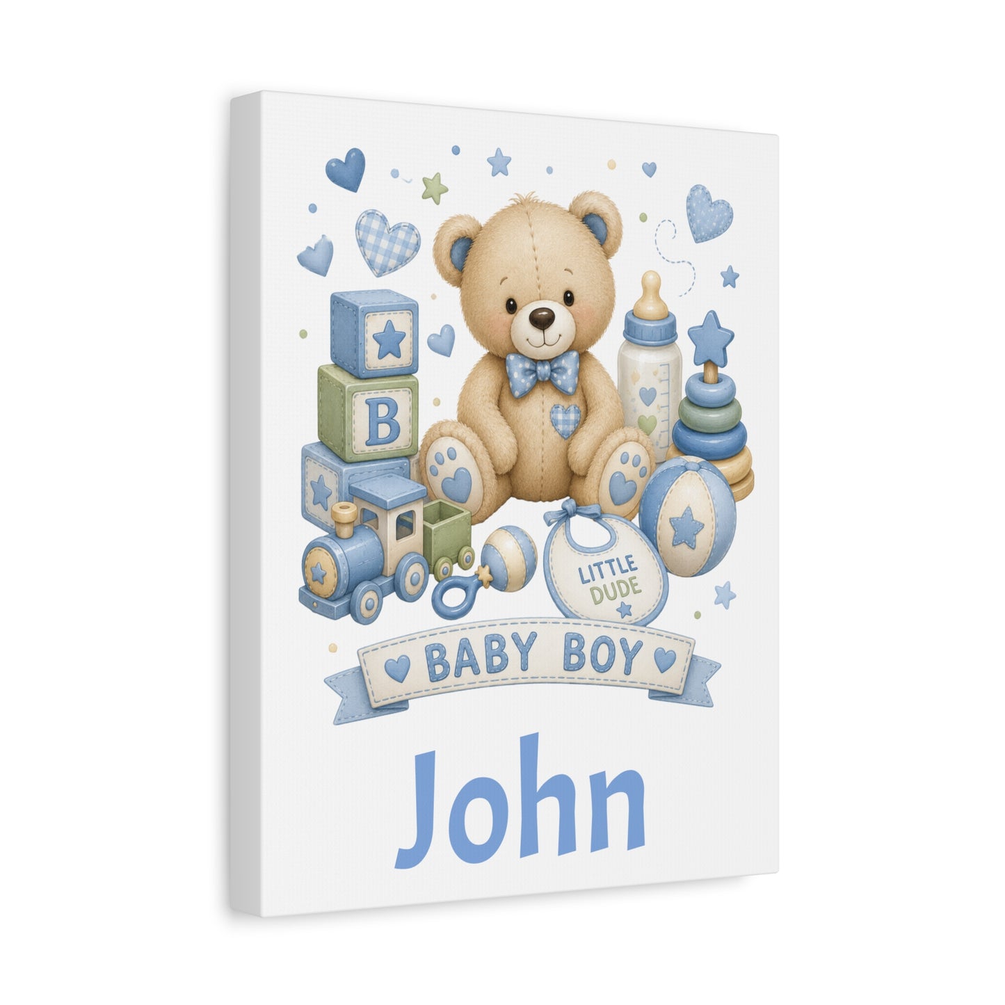 Personalized Baby Boy Canvas Wall Art — 'Baby Boy' Teddy with Name