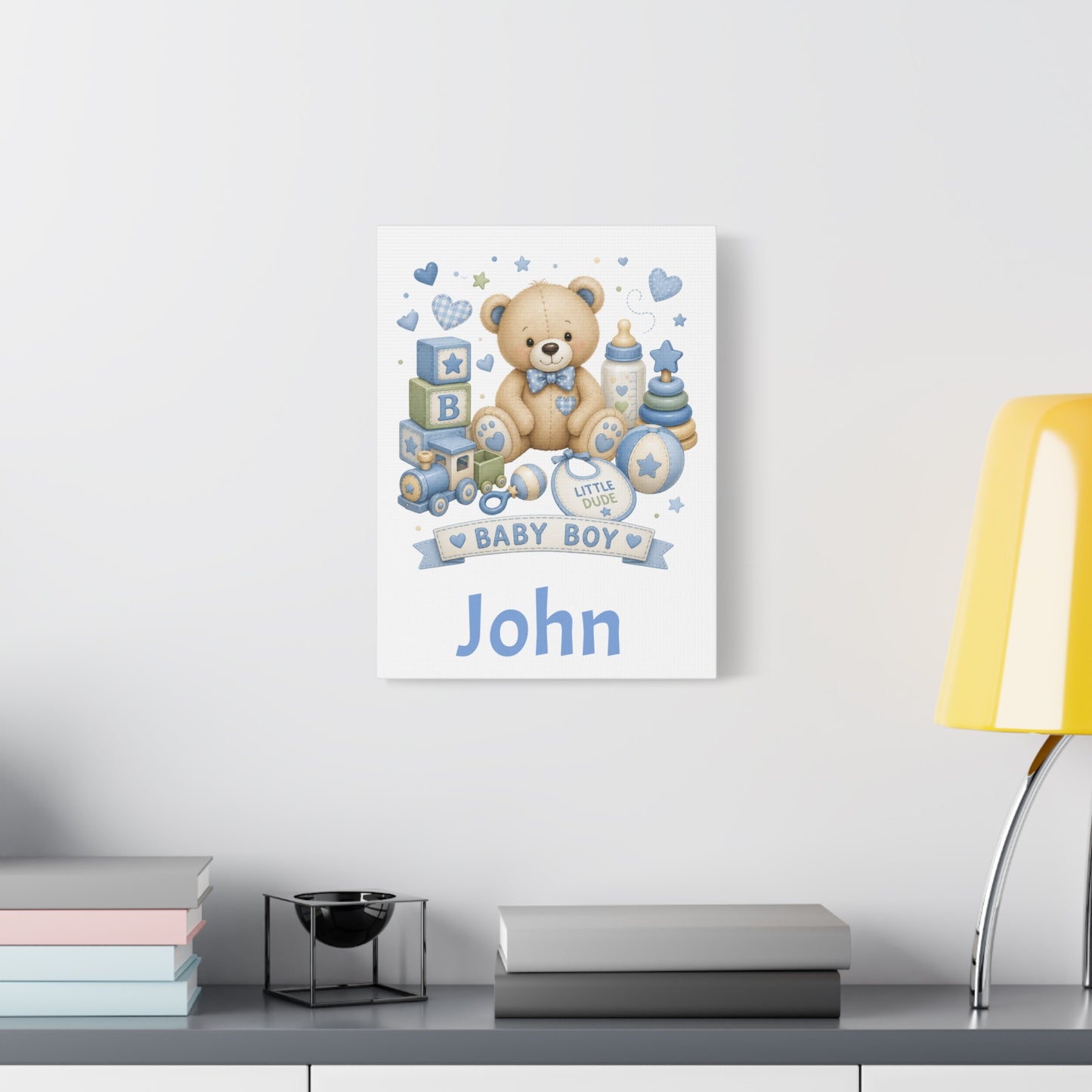Personalized Baby Boy Canvas Wall Art — 'Baby Boy' Teddy with Name