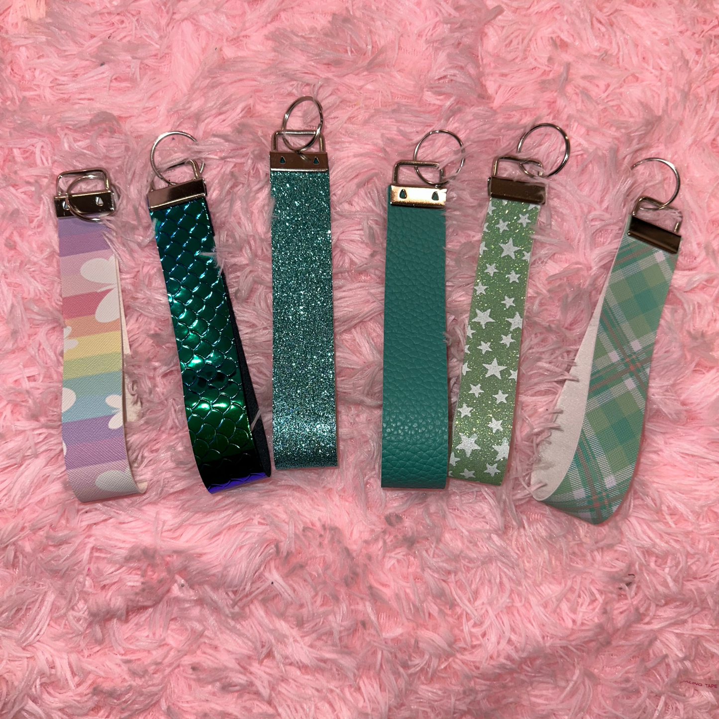 Handmade faux leather wristlet, key fob wristlet, colorful straps