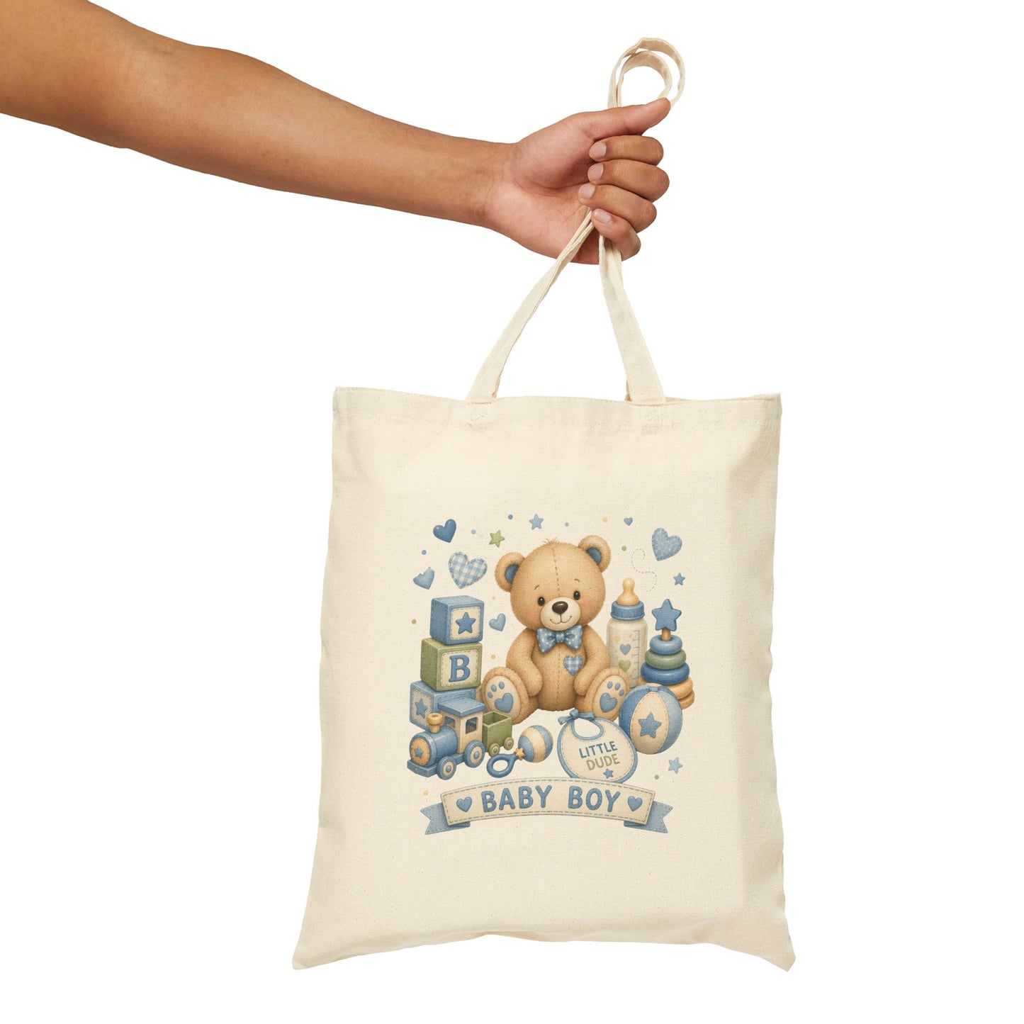 Baby Boy Teddy Tote Bag – Cute Newborn Gift Canvas Bag
