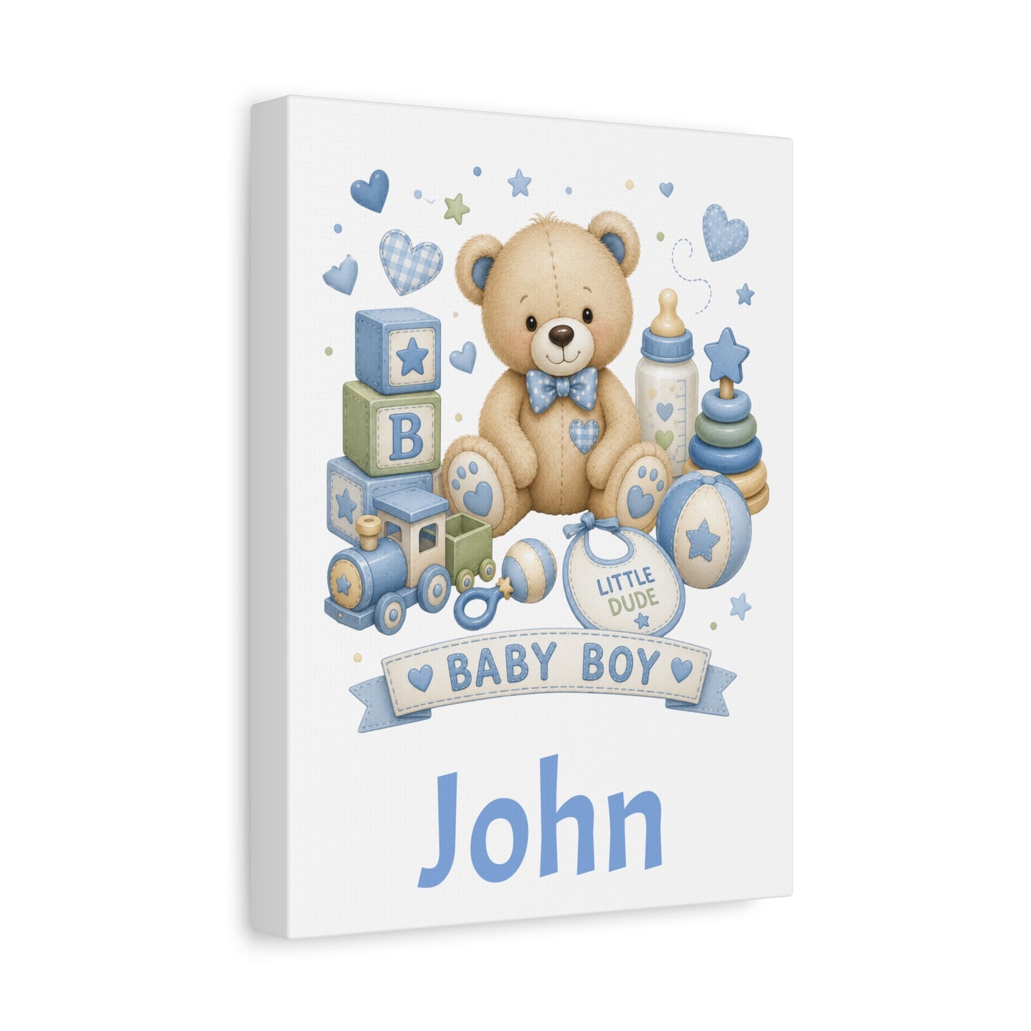 Personalized Baby Boy Canvas Wall Art — 'Baby Boy' Teddy with Name