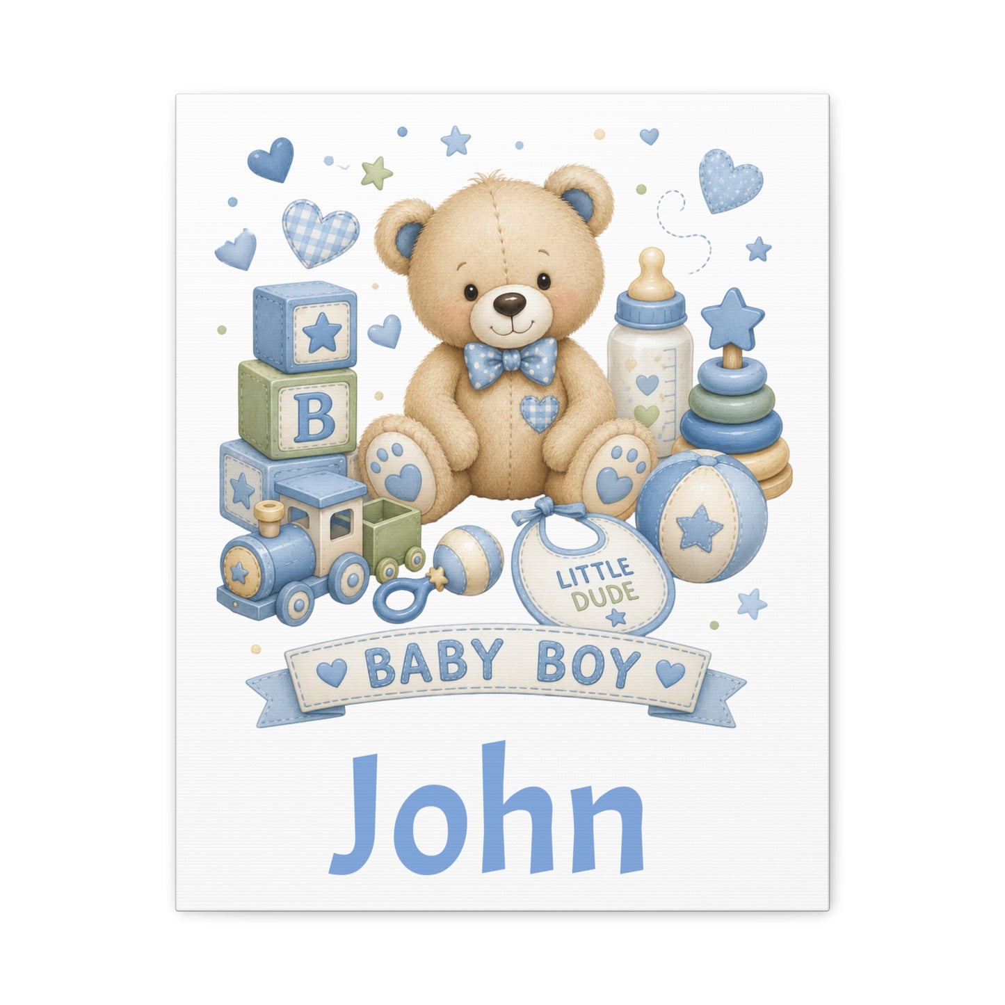 Personalized Baby Boy Canvas Wall Art — 'Baby Boy' Teddy with Name