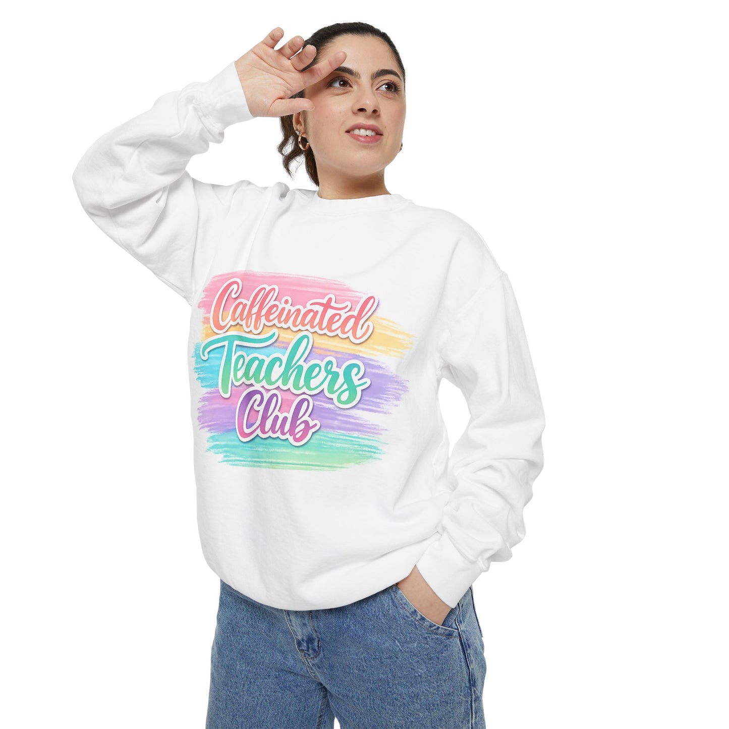 Caffeinated Teachers Club Sweatshirt | Cute Pastel Teacher Crewneck | Coffee Lover Teacher Sweatshirt