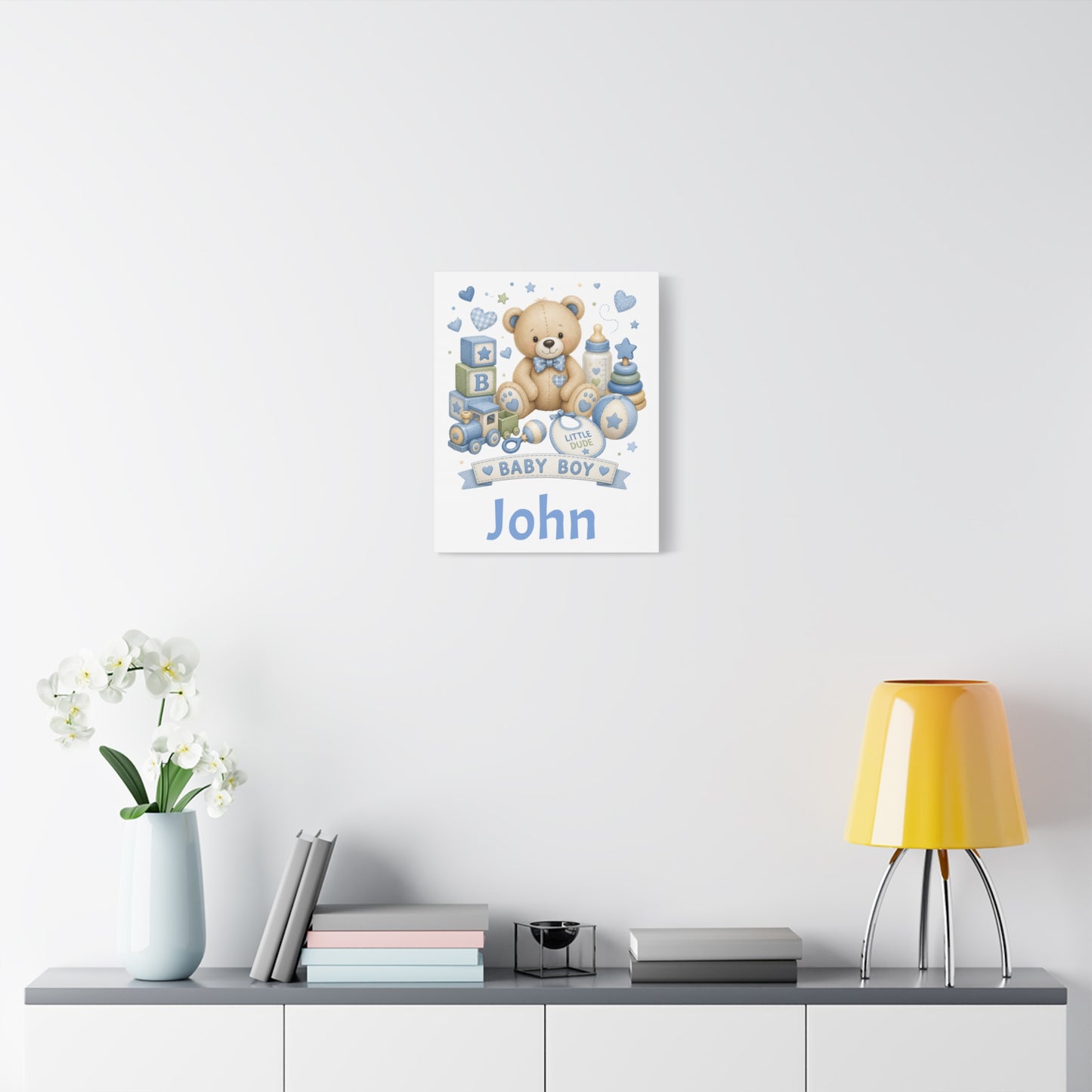 Personalized Baby Boy Canvas Wall Art — 'Baby Boy' Teddy with Name