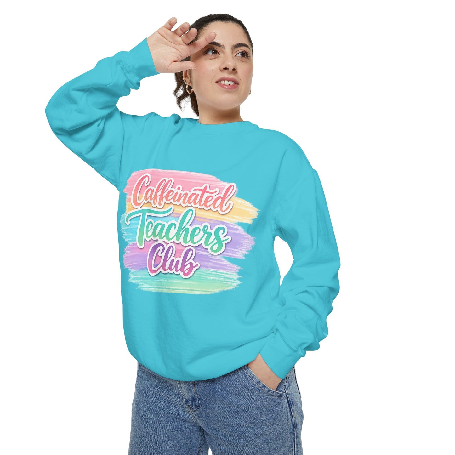 Caffeinated Teachers Club Sweatshirt | Cute Pastel Teacher Crewneck | Coffee Lover Teacher Sweatshirt